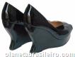 Sapato feminino anabela preto verniz tamanho 39